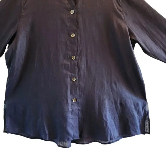 New $315 Caroline Rose Gabardine Shirt Size 2x Blue 100% Linen Button Down - Picture 10 of 11